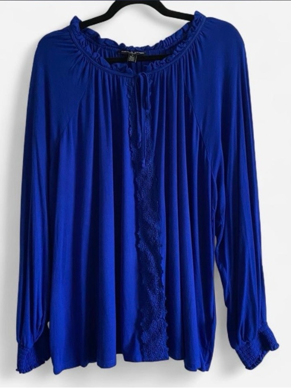 Cable & Gauge Royal Blue Lace Trim Peasant Blouse 2X